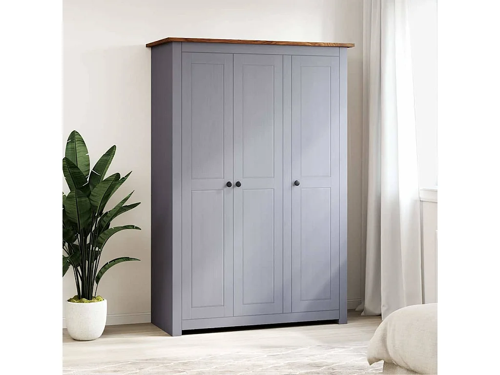 Kleiderschrank 3-Türig Grau 118×50×171,5 cm Kiefer Panama Serie