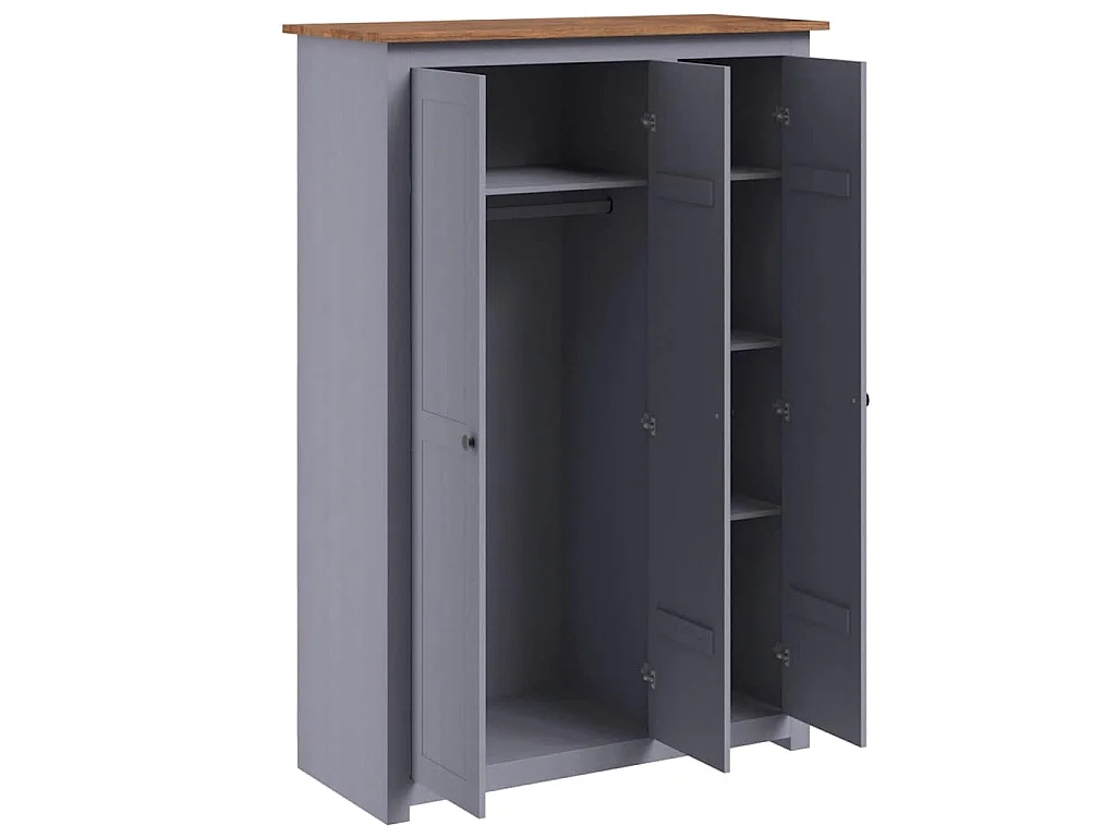 Kleiderschrank 3-Türig Grau 118×50×171,5 cm Kiefer Panama Serie