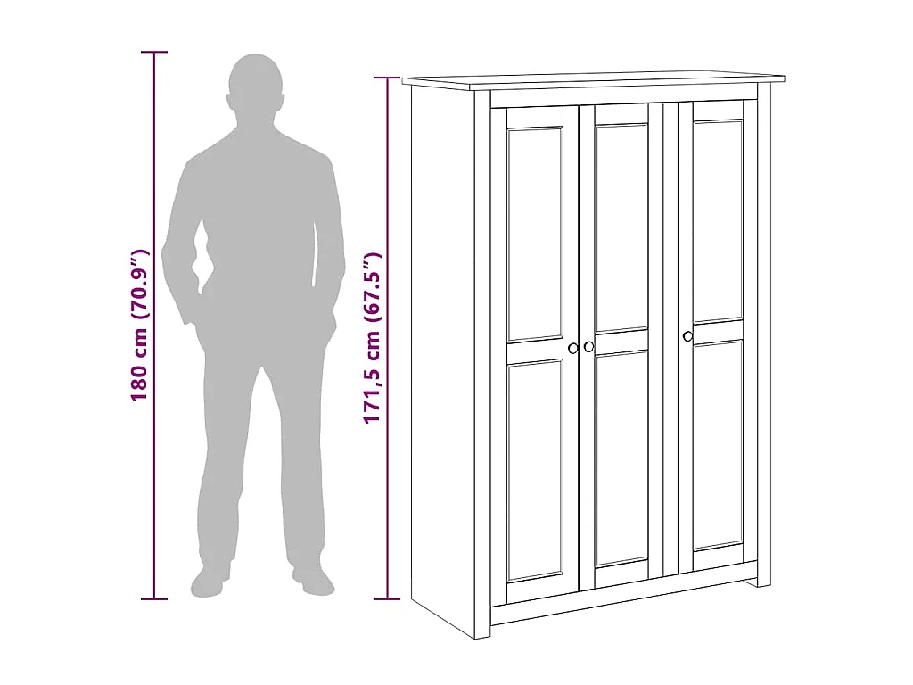 Kleiderschrank 3-Türig Grau 118×50×171,5 cm Kiefer Panama Serie