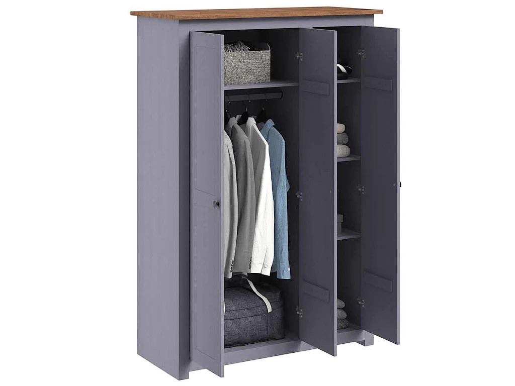 Garde-robe 3 portes Gris 118x50x171,5 cm Pin Assortiment Panama