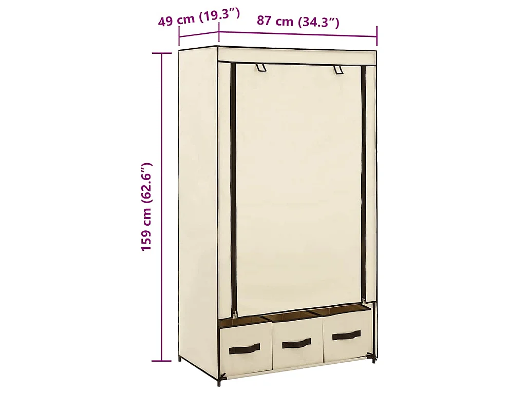 Garde-robe Crème 87 x 49 x 159 cm Tissu