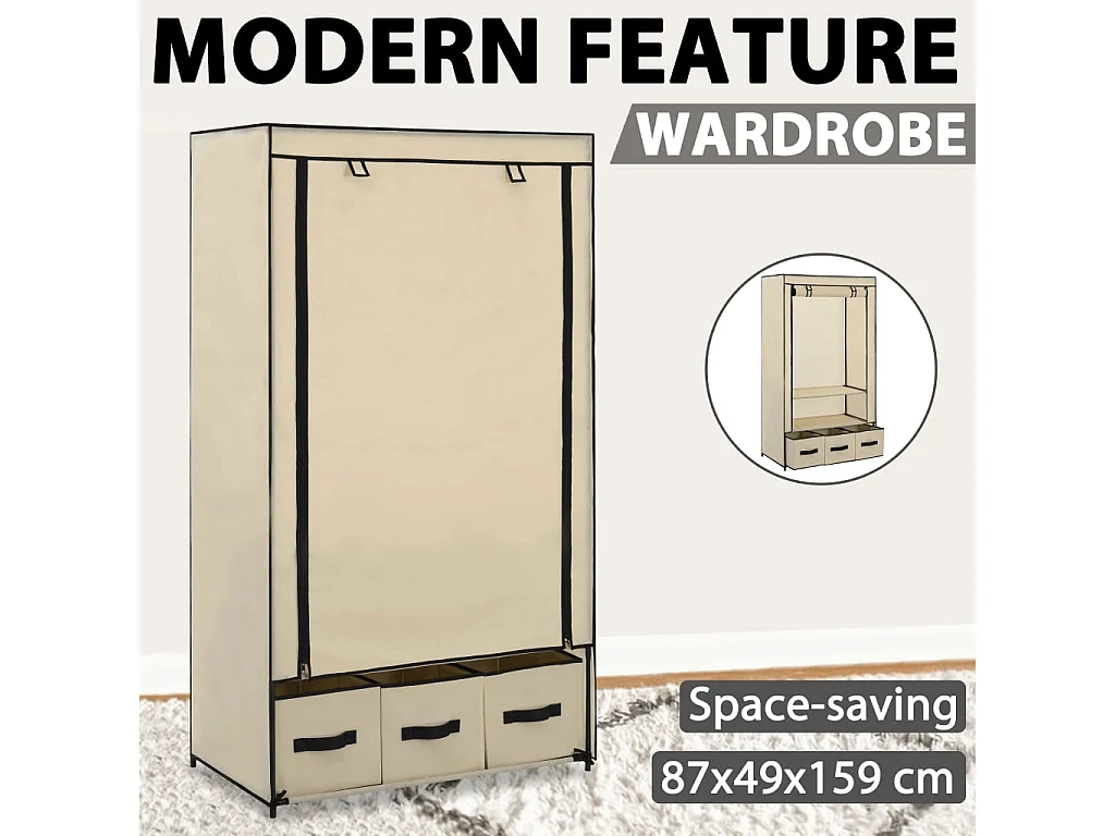 Garde-robe Crème 87 x 49 x 159 cm Tissu