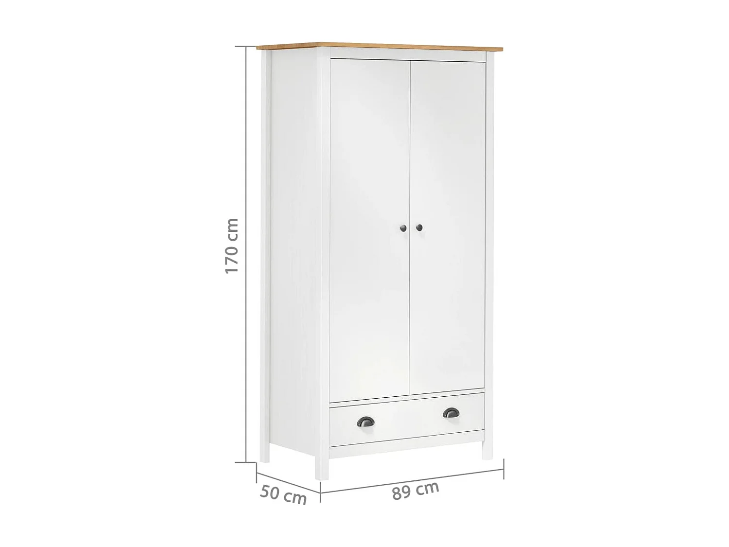 Kledingkast Hill 2 deuren 89x50x170 cm massief grenenhout wit