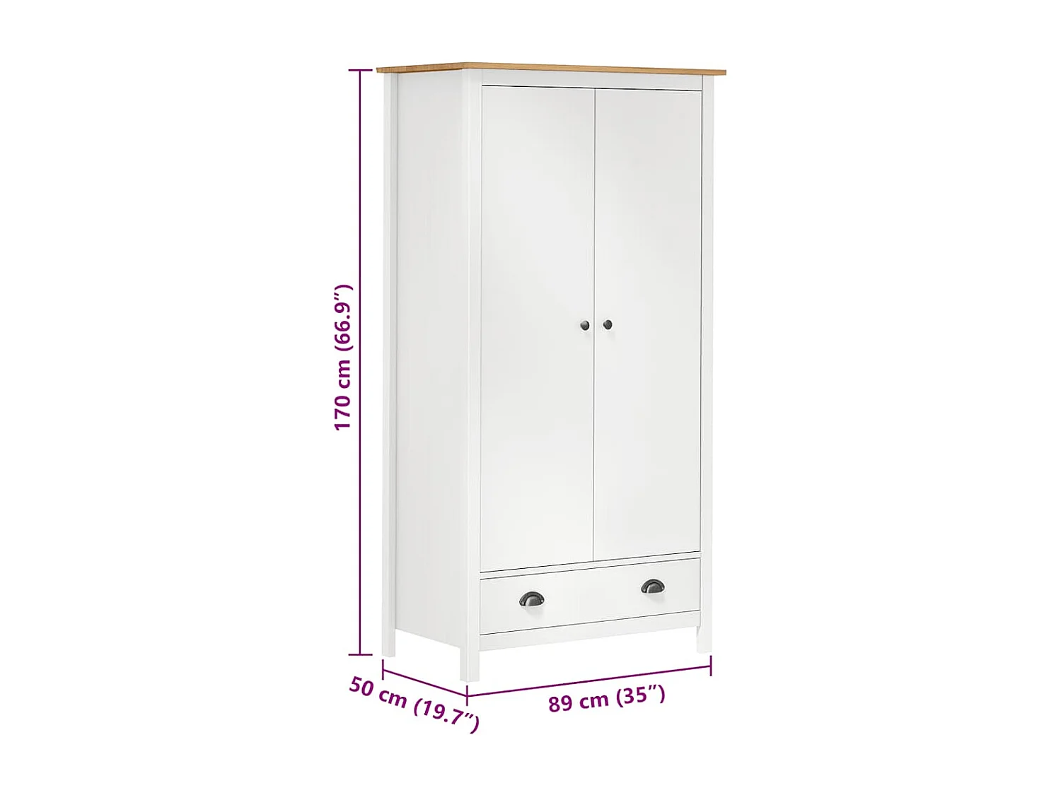 Garde-robe à 2 portes Hill Blanc 89x50x170cm Bois de pin solide