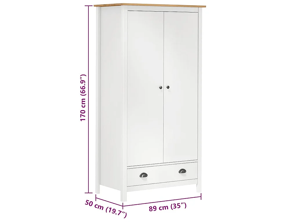 Roupeiro 2 portas Hill 89x50x170 cm pinho maciço branco