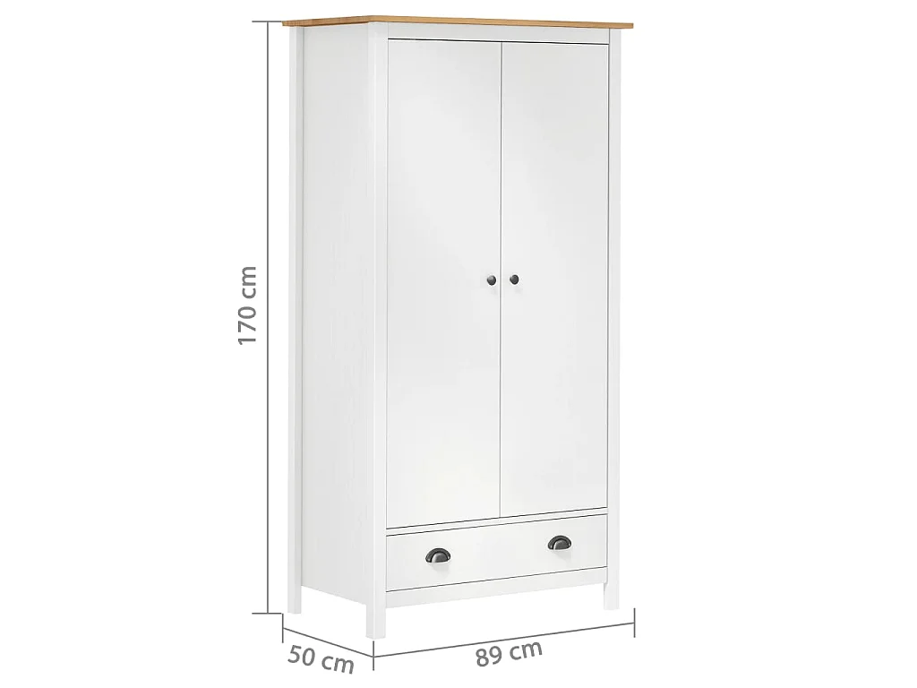 Roupeiro 2 portas Hill 89x50x170 cm pinho maciço branco