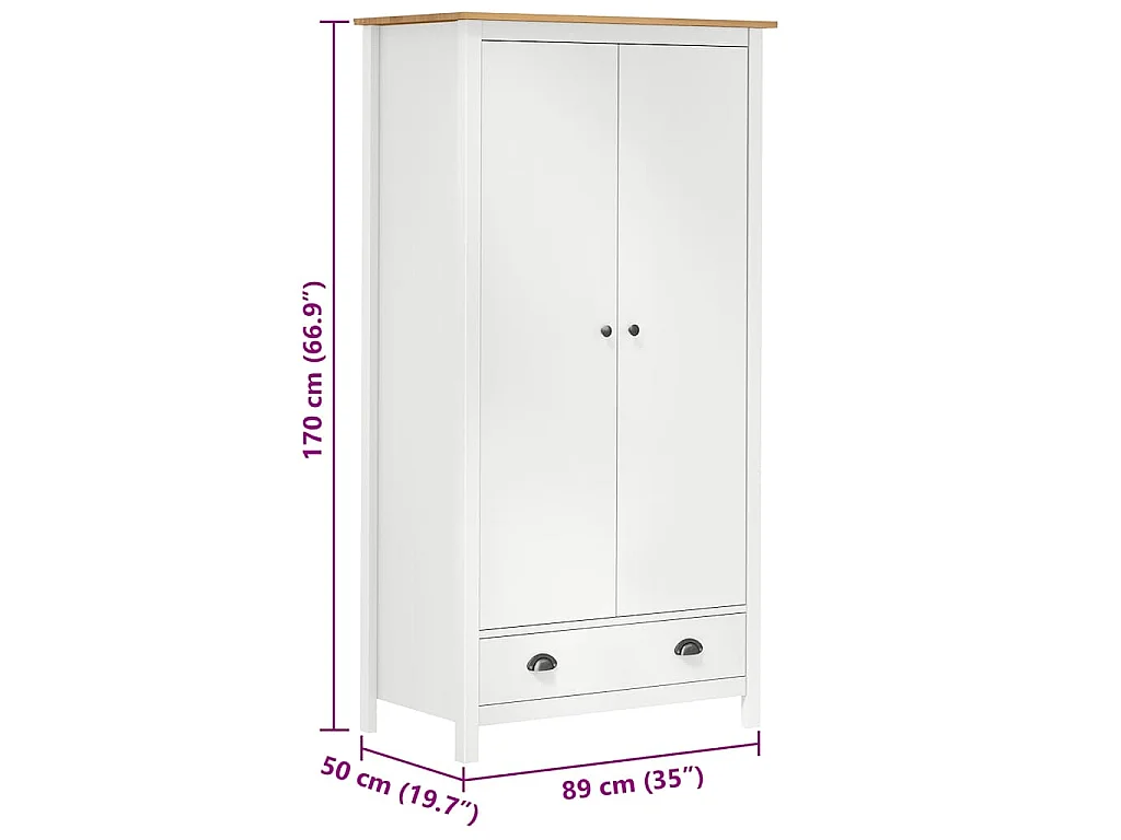 Roupeiro 2 portas Hill 89x50x170 cm pinho maciço branco