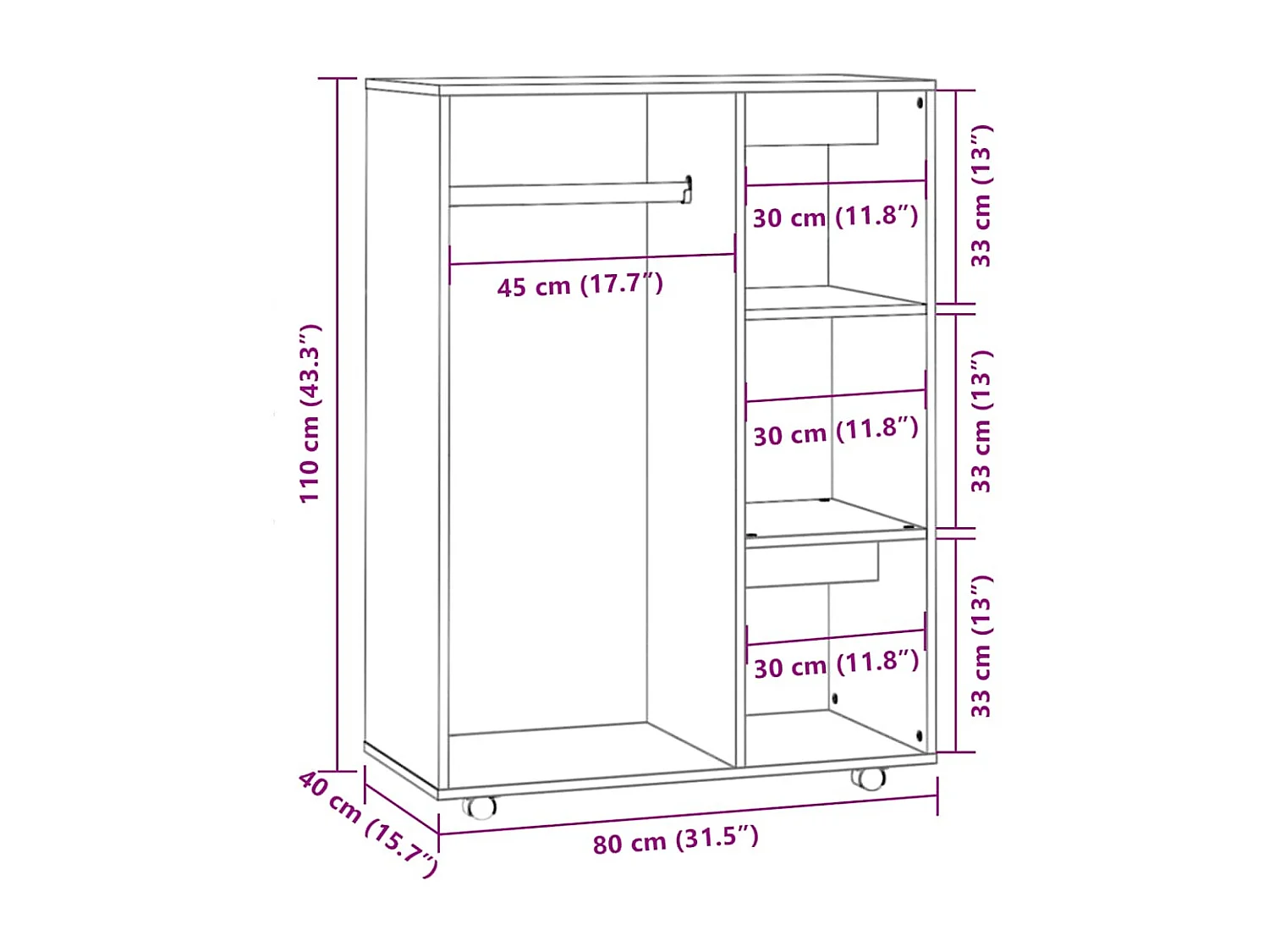 Kleiderschrank Räuchereiche 80x40x110 cm Holzwerkstoff