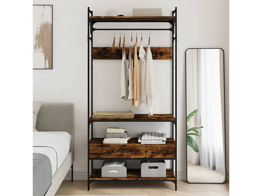 Armadio Cassetti Rovere Fumo 89x39x184,5 cm Legno Multistrato