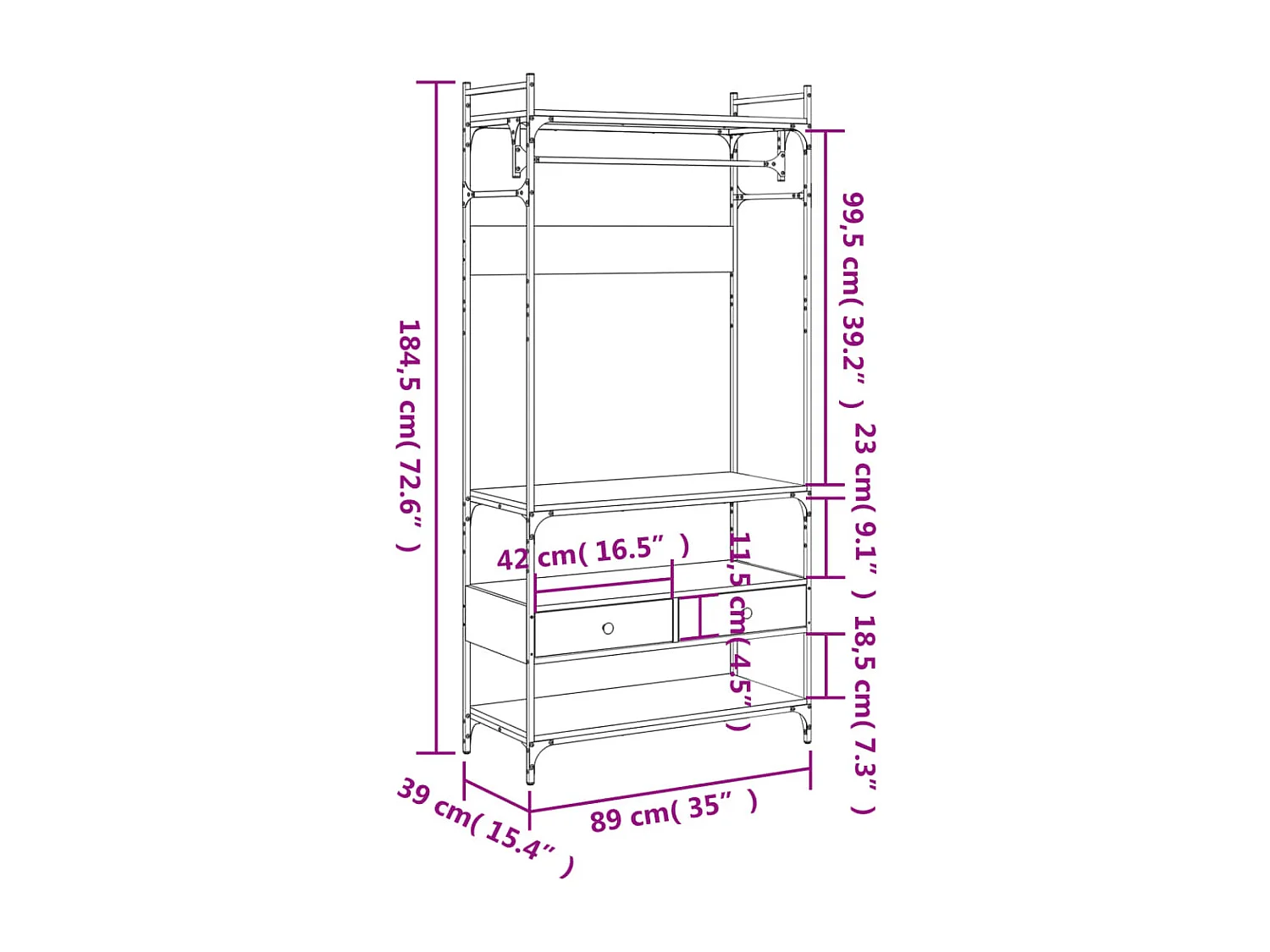 Armadio Cassetti Grigio Sonoma 89x39x184,5 cm Legno Multistrato
