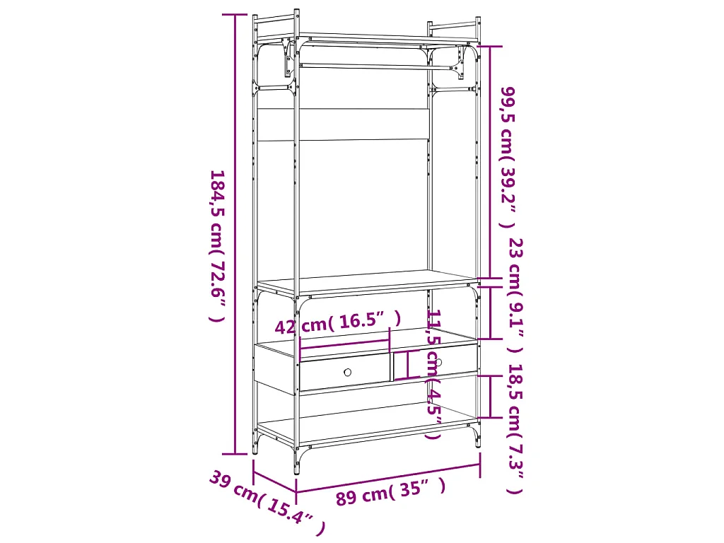 Armadio Cassetti Grigio Sonoma 89x39x184,5 cm Legno Multistrato