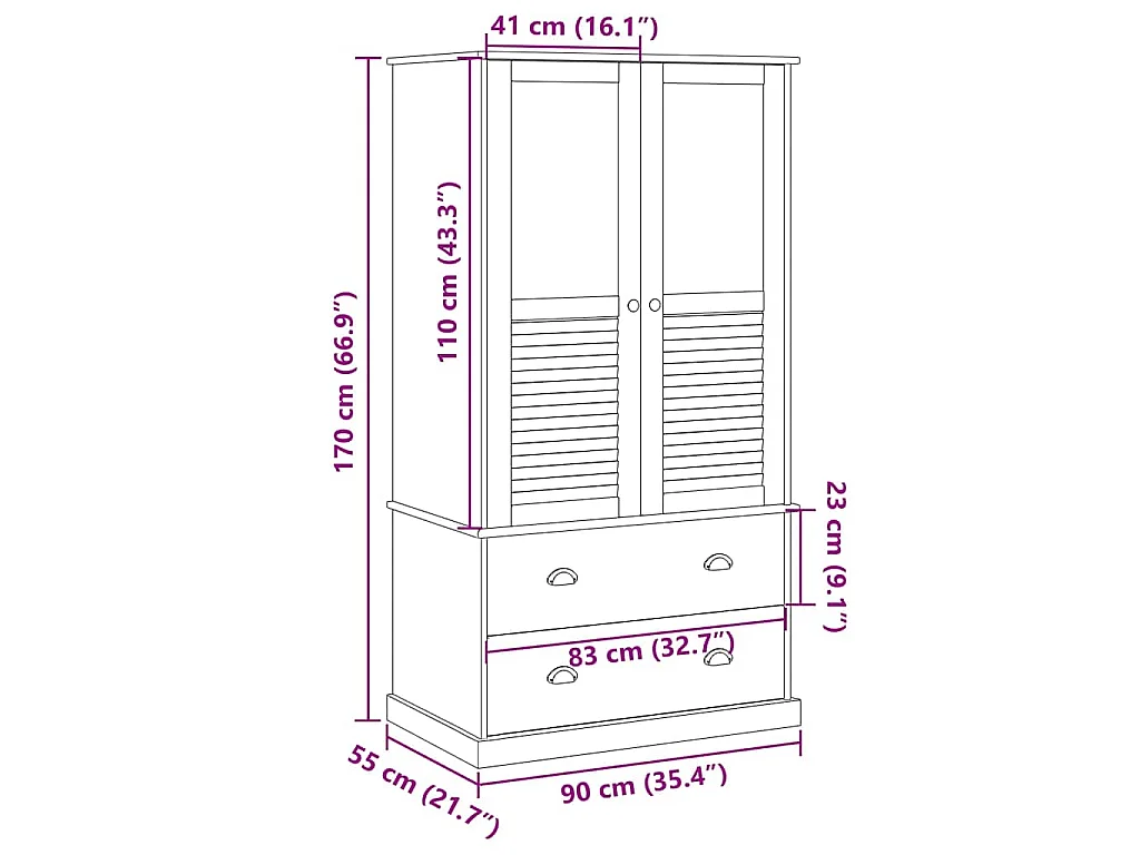 Armario VIGO madera maciza de pino 90x55x170 cm