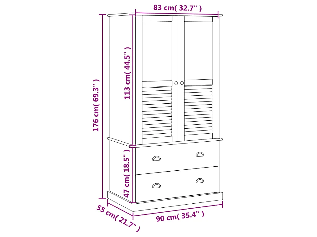 Armario VIGO madera maciza de pino 90x55x170 cm