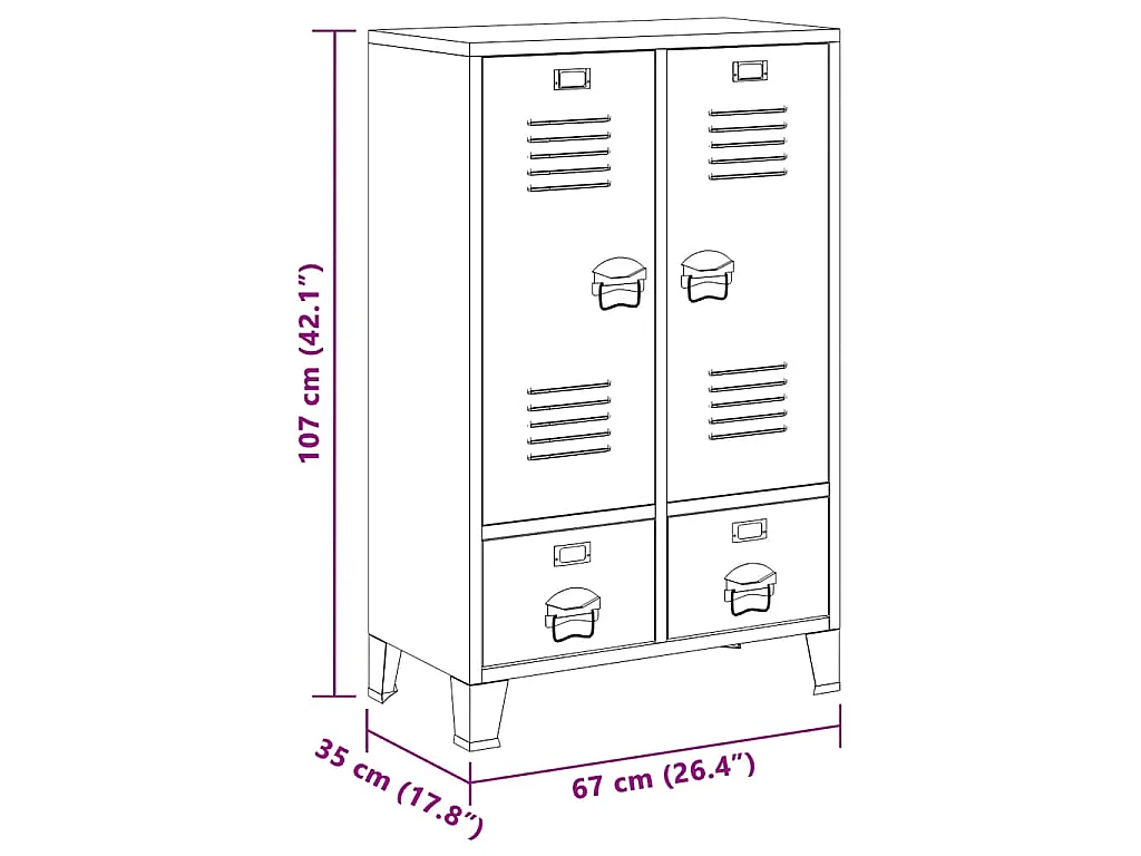Kledingkast industrieel 67x35x107 cm staal wit