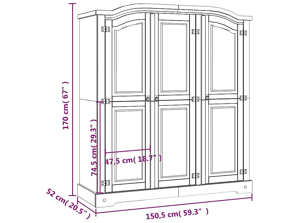 Armadio in Legno di Pino Messicano Corona Range 3 Ante