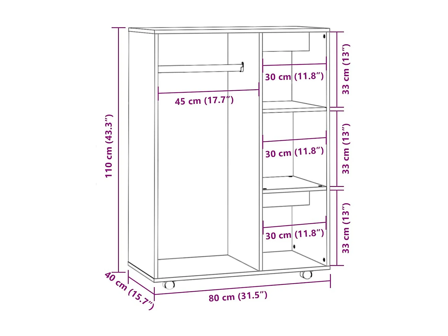 Armario madera contrachapada gris Sonoma 80x40x110 cm
