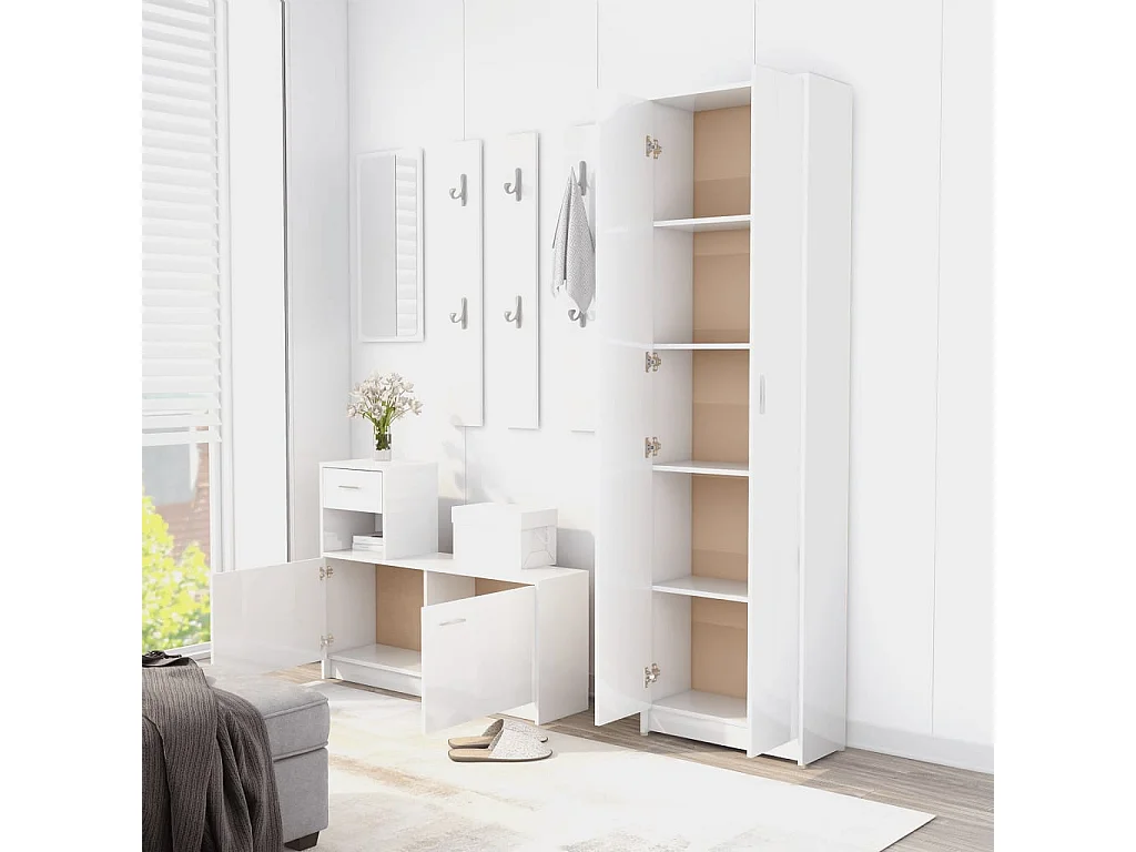 Garde-robe de couloir Blanc brillant Bois d'ingénierie