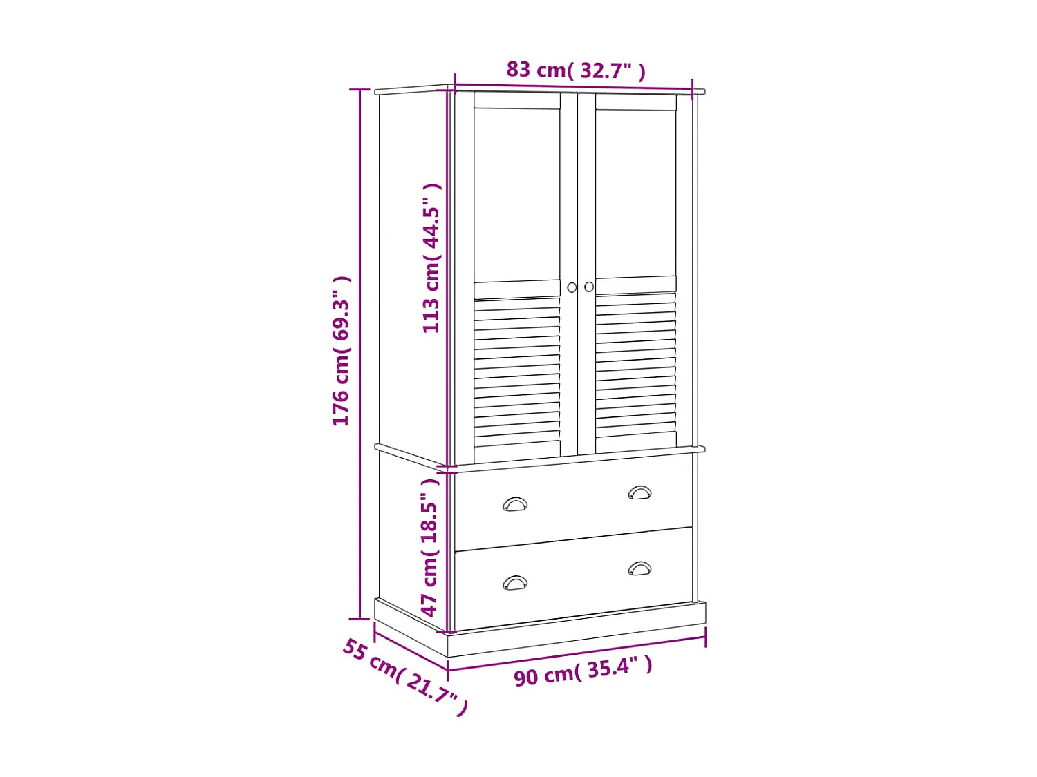 Szafa VIGO Szara 90x55x176 cm Z Litego Drewna Sosnowego
