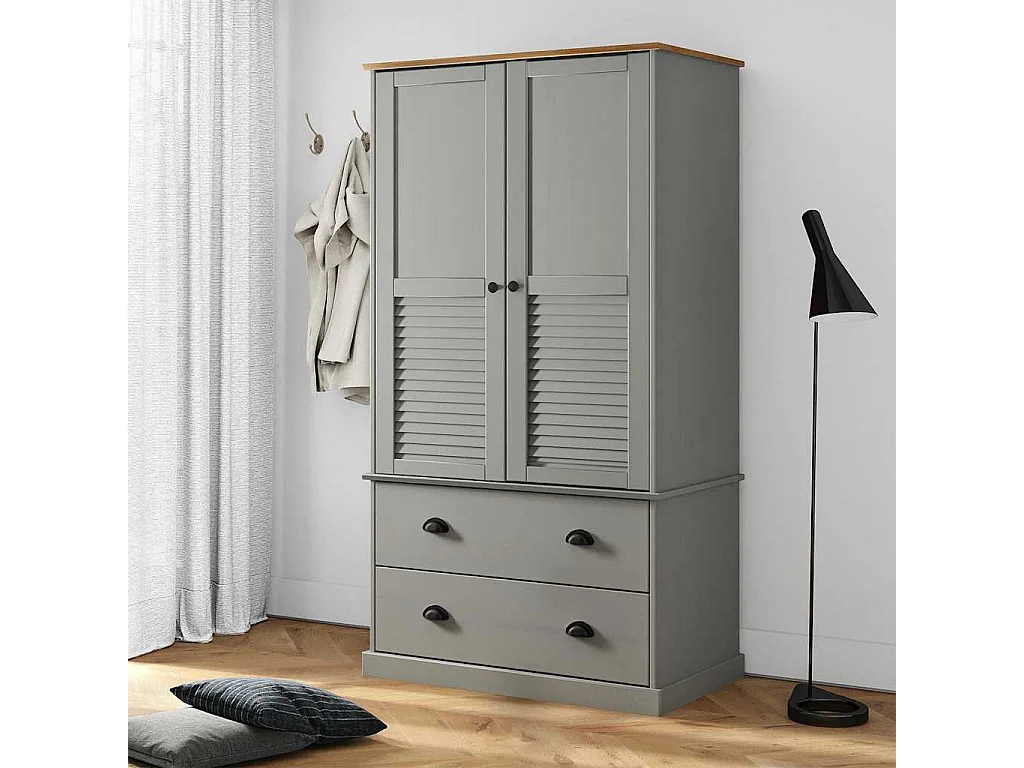 Kleiderschrank VIGO Grau 90x55x170 cm Massivholz Kiefer