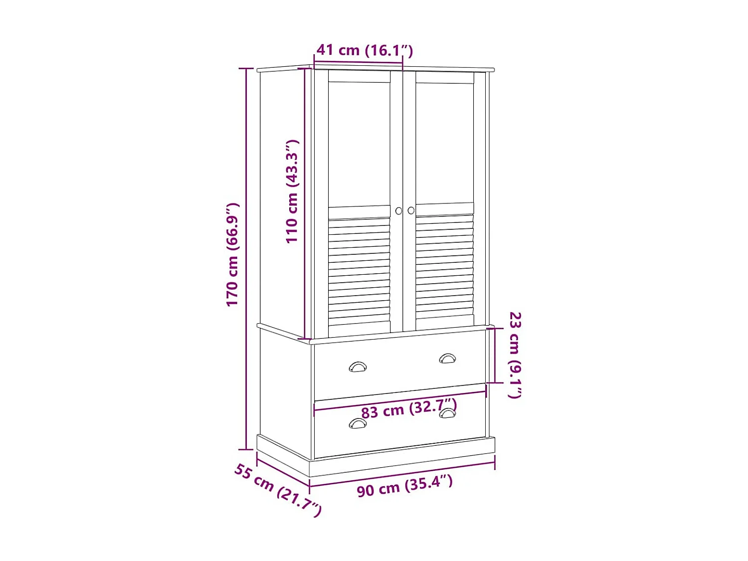 Kleiderschrank VIGO Grau 90x55x170 cm Massivholz Kiefer
