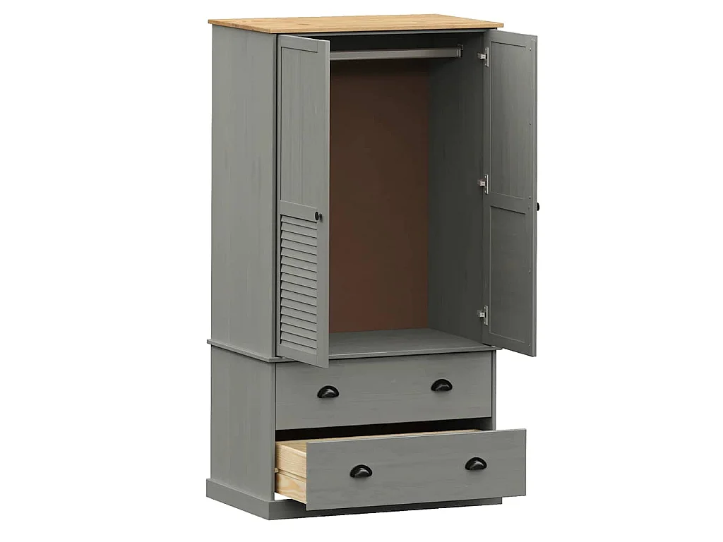 Garde-robe VIGO gris 90x55x170 cm bois massif de pin