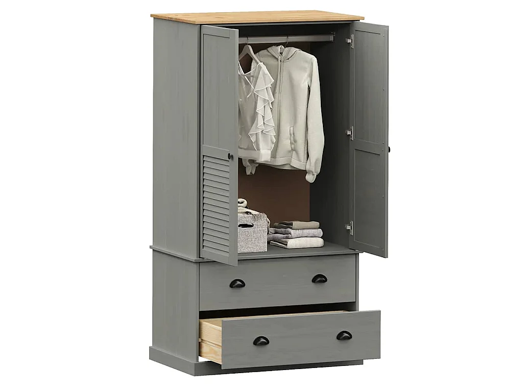 Garde-robe VIGO gris 90x55x170 cm bois massif de pin