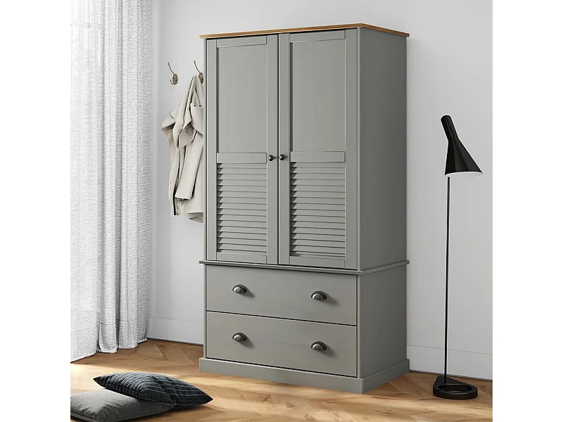 Garde-robe VIGO gris 90x55x170 cm bois massif de pin