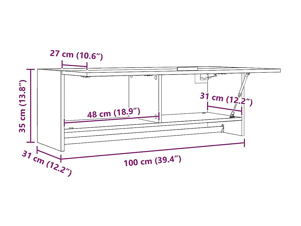 Garde-robe blanc brillant 100x32,5x35 cm bois d'ingénierie