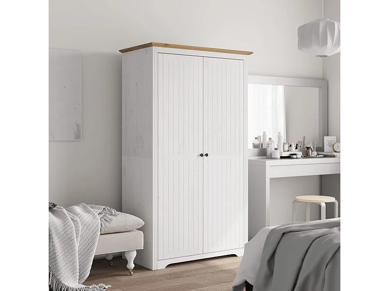 Roupeiro BODO 99x53,5x173 cm pinho maciço branco e castanho