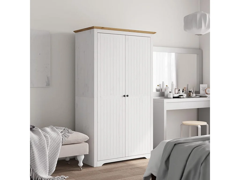 Garde-robe BODO blanc marron 99x53,5x173 cm bois massif de pin