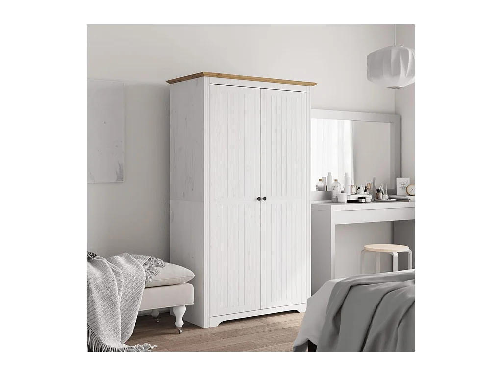 Garde-robe BODO blanc marron 99x53,5x173 cm bois massif de pin