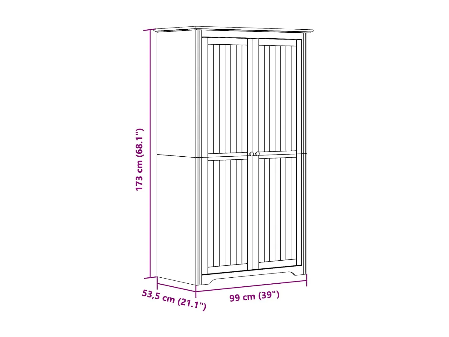 Garde-robe BODO blanc marron 99x53,5x173 cm bois massif de pin