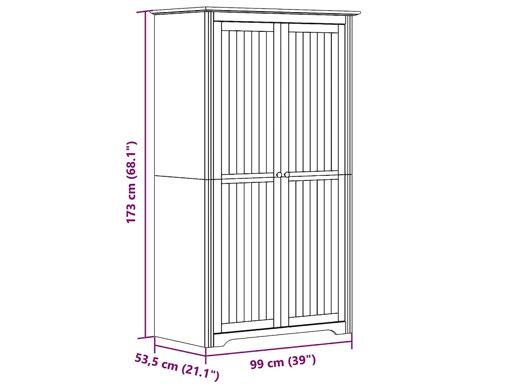 Garde-robe BODO blanc marron 99x53,5x173 cm bois massif de pin