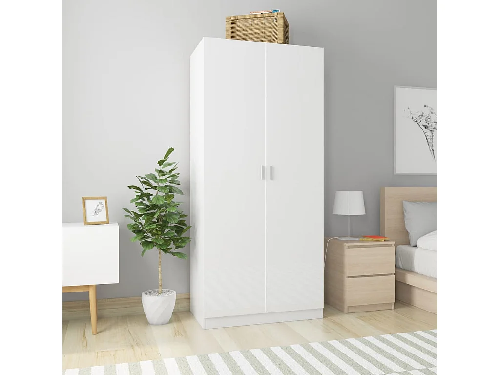 Armadio Bianco Lucido 90x52x200 cm in Legno Multistrato