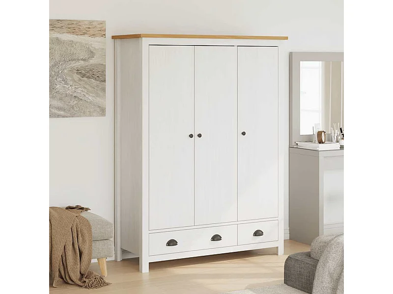 Garde-robe à 3 portes Hill Blanc 127x50x170 cm Bois pin solide