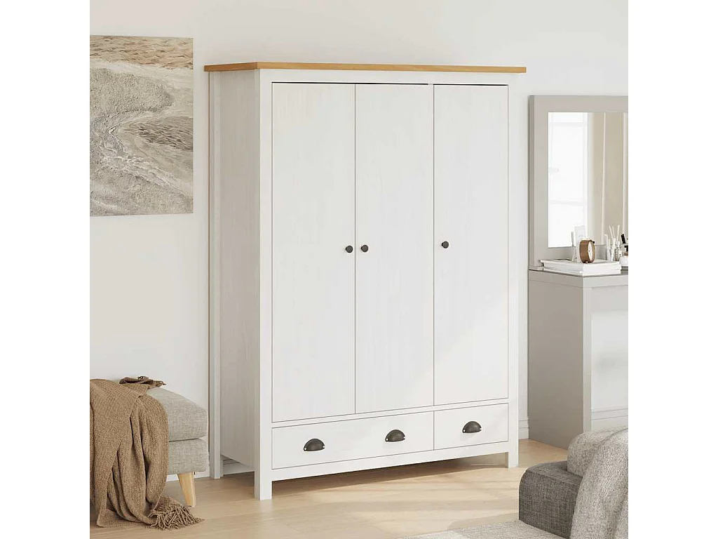 Armadio a 3 Ante Hill Bianco 127x50x170 cm in Legno di Pino