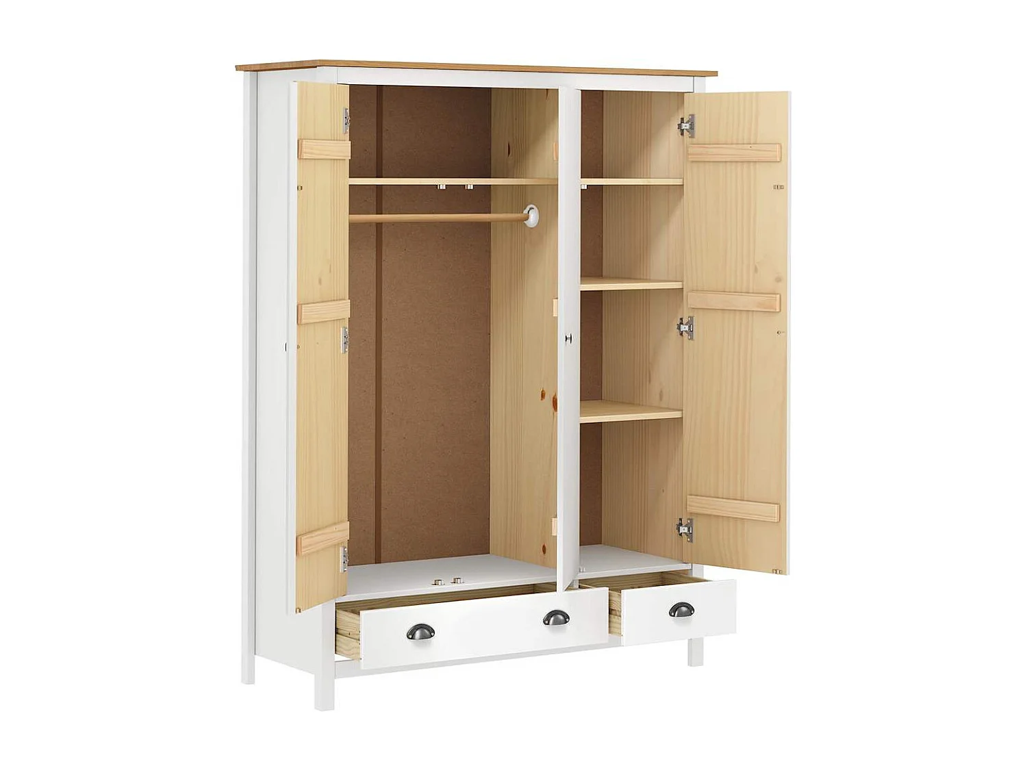 Armadio a 3 Ante Hill Bianco 127x50x170 cm in Legno di Pino