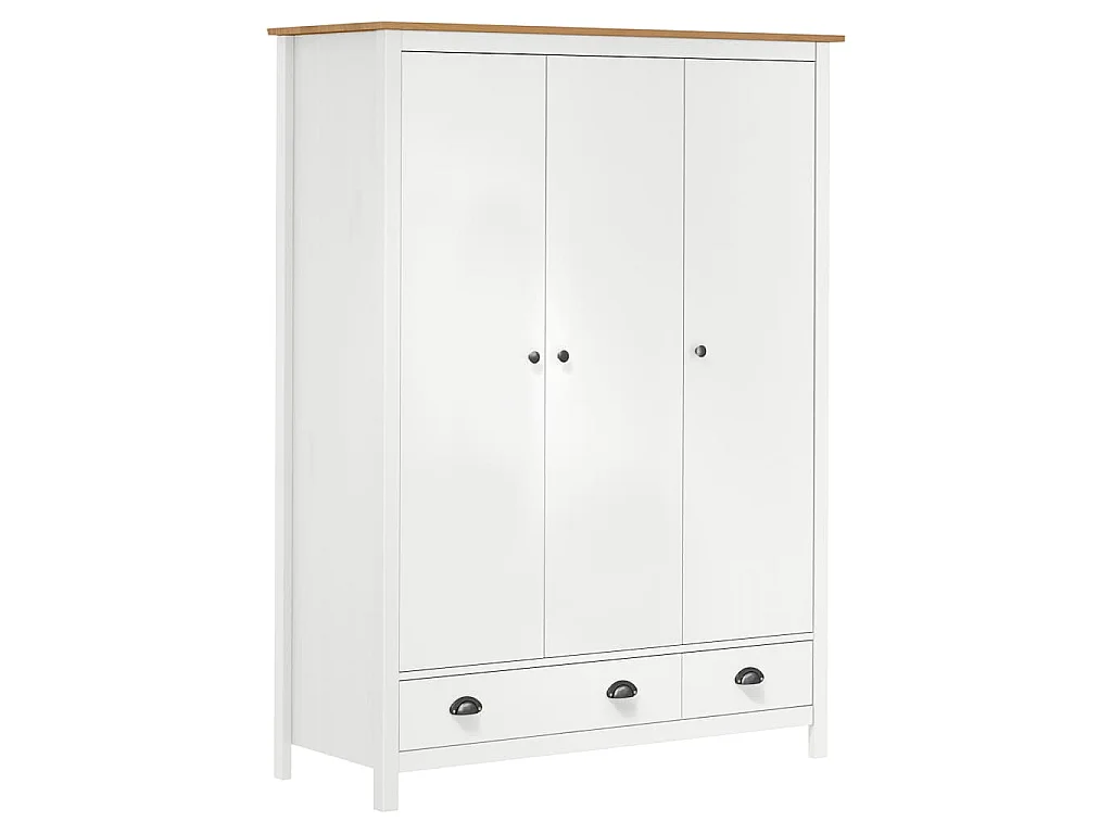 Armadio a 3 Ante Hill Bianco 127x50x170 cm in Legno di Pino
