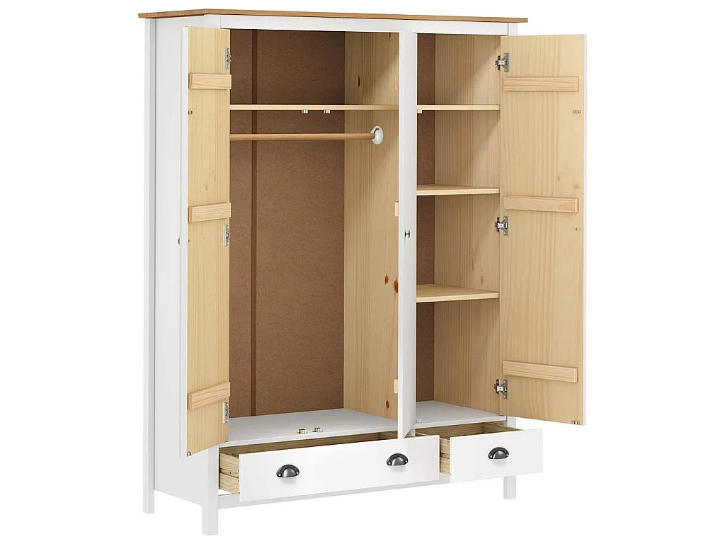 Armadio a 3 Ante Hill Bianco 127x50x170 cm in Legno di Pino