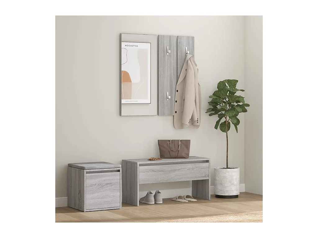Set di Mobili da Corridoio Grigio Sonoma in Legno Multistrato