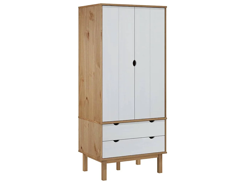 Garde-robe OTTA Marron et blanc 76,5x53x172 cm Bois massif pin