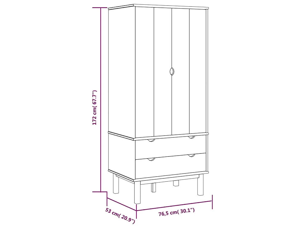 Garde-robe OTTA Marron et blanc 76,5x53x172 cm Bois massif pin