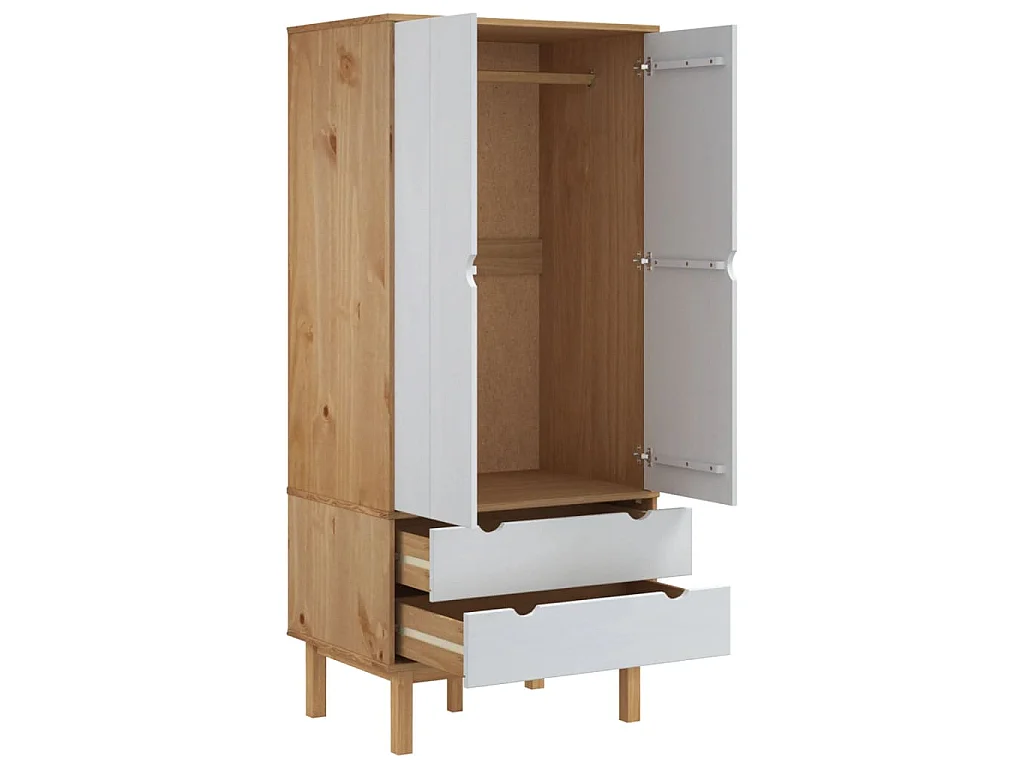 Garde-robe OTTA Marron et blanc 76,5x53x172 cm Bois massif pin