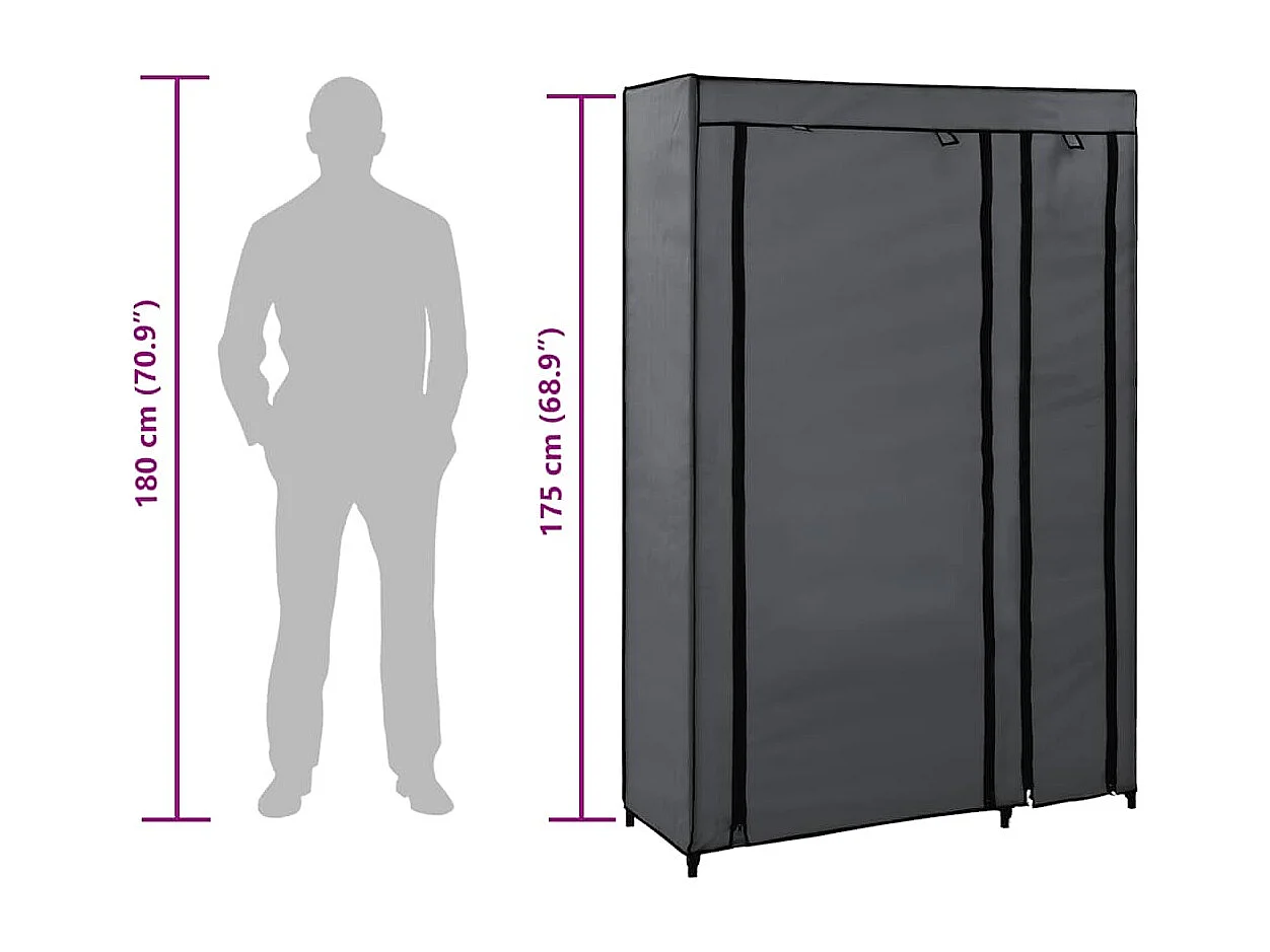 Garde-robes pliables 2 pcs Gris 110x45x175 cm Tissu