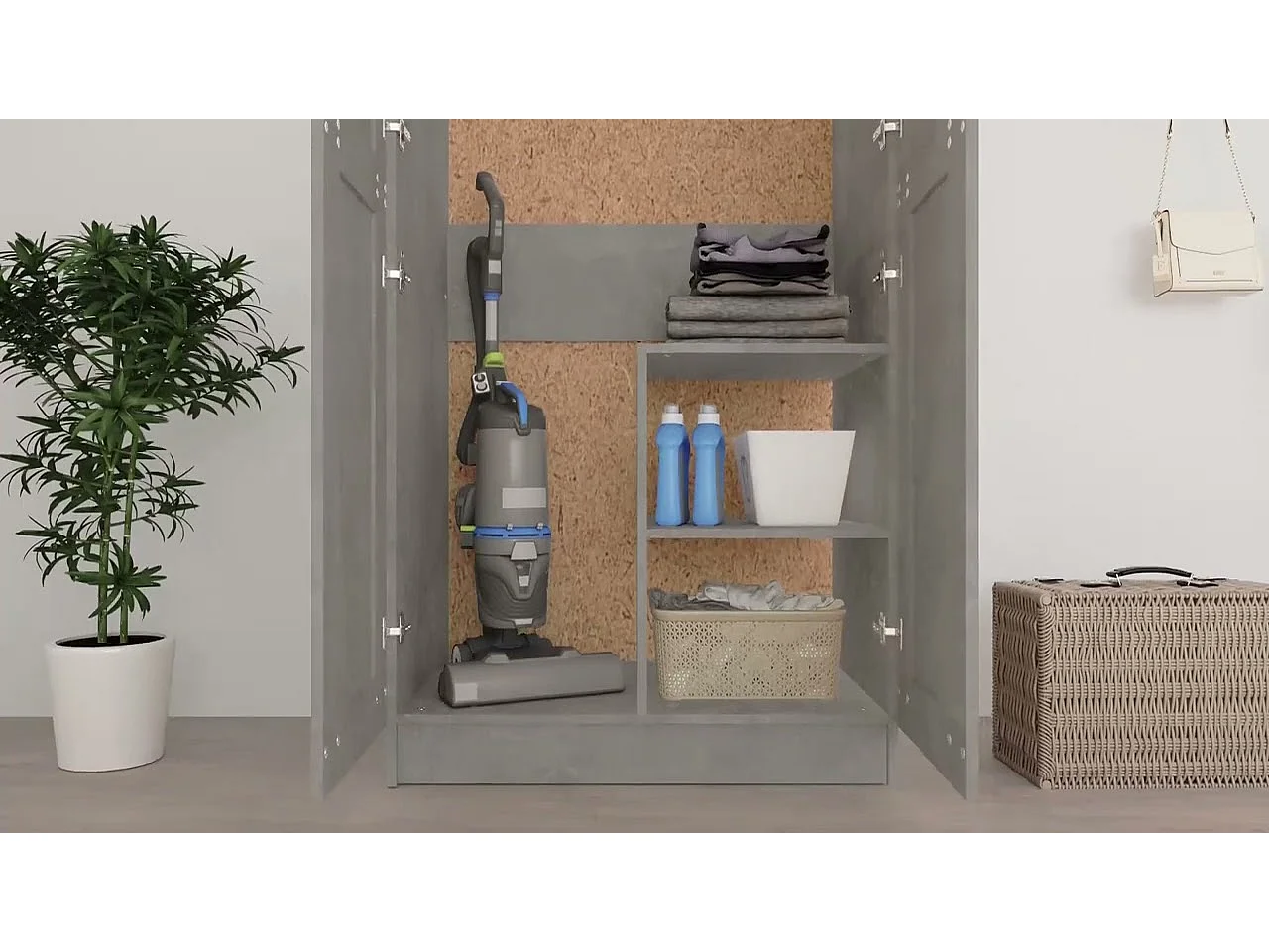 Armadio Grigio Cemento 82,5x51,5x180 cm in Legno Multistrato