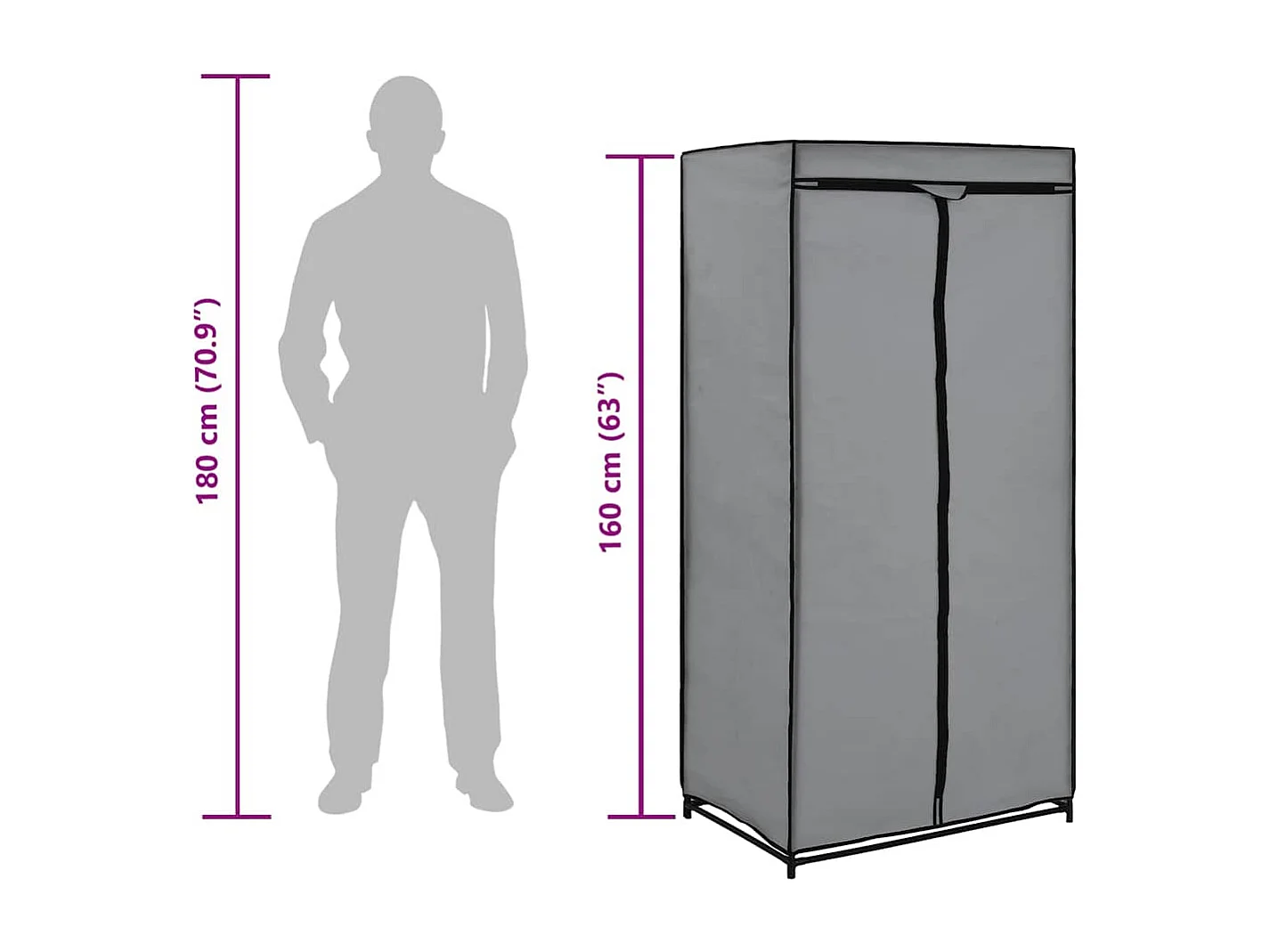 Garde-robe Gris 75x50x160 cm