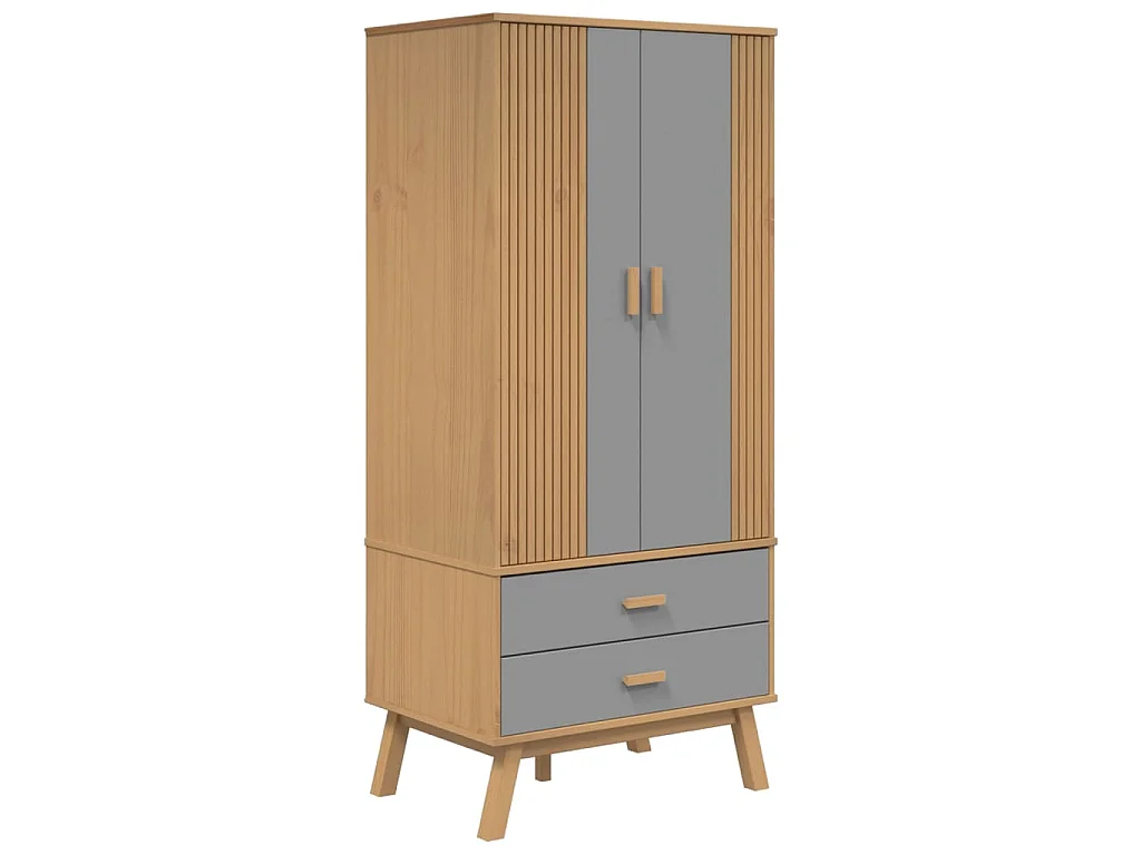 Roupeiro OLDEN 76,5x53x172 cm pinho maciço cinzento e castanho