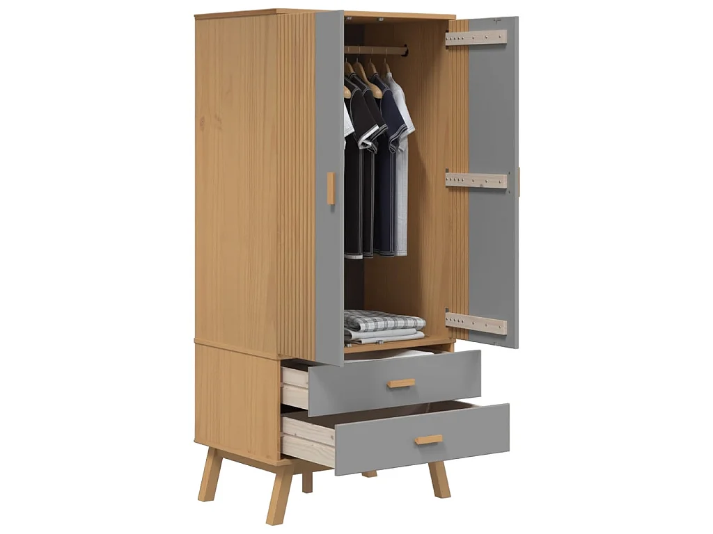 Roupeiro OLDEN 76,5x53x172 cm pinho maciço cinzento e castanho