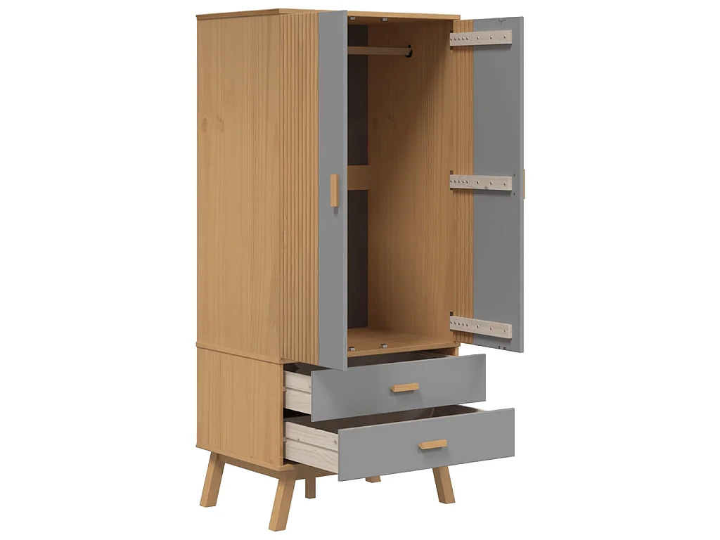 Roupeiro OLDEN 76,5x53x172 cm pinho maciço cinzento e castanho