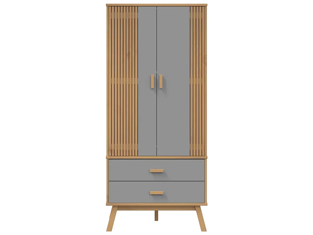 Roupeiro OLDEN 76,5x53x172 cm pinho maciço cinzento e castanho